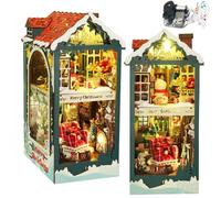 Kit de casa de muñecas de Navidad con rincón de libro de música, kit de manualidades en miniatura para rincón de libros, sujetalibros en miniatura 3D, decoración de casa de muñecas para adultos