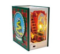 Kit de casa de muñecas de Navidad en miniatura, kit de rincón de libros, casa de muñecas de madera con luces LED, rompecabezas de madera, manos artesanales, regalos de cumpleaños para adultos