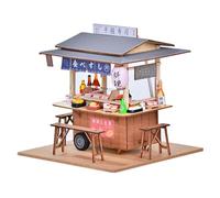 Kit de casa de muñecas en miniatura, carrito de sushi, casa de muñecas japonesa vintage, hecha a mano, rompecabezas de madera 3D, casa de montaje de madera, regalos creativos de Navidad, cumpleaños