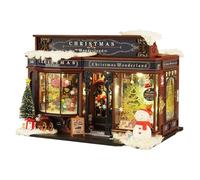 Kit de casa de muñecas en Miniatura de Bricolaje: Dulces navideños de Madera, Modelo de Soporte con Luces LED, construya su Propia casa en Miniatura, decoración Creativa del hogar y de cumpleañ
