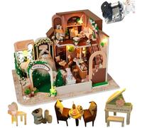 Kit de casa de muñecas en miniatura hecho a mano, modelo de villa vintage, decoración del hogar con movimiento musical, artesanía creativa para adultos, regalo de cumpleaños de Halloween