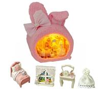 Kit de casa de muñecas en miniatura, kit de casa en miniatura, kit de casa pequeña con muebles, gran regalo hecho a mano para cumpleaños, día de San Valentín (casa del conejo)