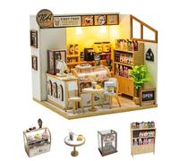 Kit de casa de muñecas en miniatura para bricolaje, mini tienda de té con leche, modelo de rompecabezas, casa de muñecas de madera con luz LED a escala 1:24, casa de muñecas para adultos, regalo de
