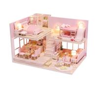 Kit de Casa de Muñecas en Miniatura para Construir con Muebles y Música - Kit de Casa de Muñecas de Madera para Niños, Adultos, Niños y Niñas (Rosa Corazón Dulce)