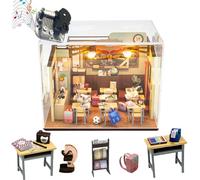 Kit de casa de muñecas en miniatura para el regreso a la escuela, miniaturas de madera, manualidades, kits de modelo de bricolaje, regalos de cumpleaños de Navidad para hombres y mujeres amigos (con