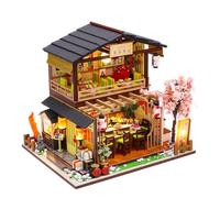Kit de casa de muñecas en miniatura, tienda de sushi, casa de muñecas japonesa vintage, hecha a mano, rompecabezas de madera 3D, casa de montaje de madera, regalos creativos de Navidad, cumpleaños