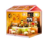 Kit de Casa de Muñecas en Miniatura Tiny House Diorama de Arte Mini Kits de Fabricación de Casas con LED para Adultos Family Boy Girls Regalos de Cump, Tienda de Té con Leche