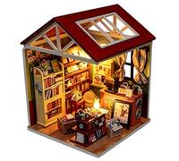 Kit de casa en miniatura con luz LED y cubierta antipolvo, kit de construcción de casa de muñecas de madera 3D para adultos y adolescentes, proyecto creativo de manualidades, decoración de estantería