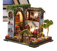 Kit de casa en miniatura, luz cálida, realista, modelo de madera | Muebles de sala de manualidades, modelo de madera para oficina, salón, estudio, estantería, escritorio, estante, mesa