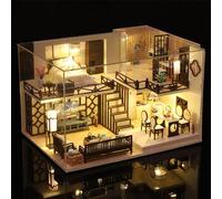 Kit de casa en miniatura para adultos, mini kit de construcción de casa con luz LED, kit en miniatura para adultos, kit de casa de muñecas de madera para cumpleaños, Navidad M033-B