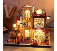 Kit de casa en miniatura para adultos, mini kit de construcción de casa con luz LED, kit en miniatura para adultos, kit de casa de muñecas de madera para cumpleaños, Navidad, casa de libros