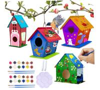 Kit de casa para pájaros, 4 Casas de Madera para Pintar y Construir, Kits de casa para pájaros con Pincel, Pinturas y Paleta de Pintura para niños