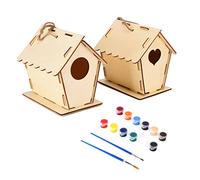 Kit de casa para pájaros de madera para bricolaje, 2 piezas, manualidades, casa para pájaros colgante sin terminar con pintura y pinceles, kits de pintura, regalos de cumpleaños,