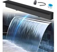 Kit de cascada de acero inoxidable para estanque de jardín, fuente de cascada de 47 pulgadas con conector de tubo, función de cascada al aire libre para patios y par de agua (negro)