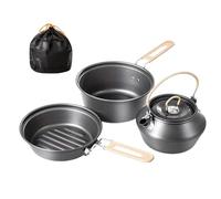 Kit De Casseroles Camping - Théière Poêle À Frire | Vaisselle Camping Ensemble | Fournitures De Cuisine Ustensiles De Cuisine Pour Friture, Ragoût, Barbecue, Randonnée En Plein Air, Randonnée, Survie