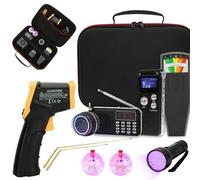 Kit de caza de fantasmas de 11 piezas con 1 medidor EMF, 1 grabadora EVP, 1 caja de espíritu, 1 altavoz, 1 termómetro infrarrojo, 1 luz UV, 2 varillas de detección de latón, 2 bolas de gato con luz