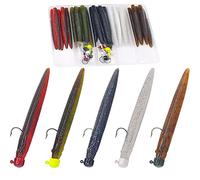 Kit de cebos de plástico, Forma de Gusanos, Blandos, para lubina, pececillos, cangrejos de río, técnica “Ned rig” o “Finesse”, 35 Piezas, 10 cm, n.º 1, Gusanos pegajosos, “Ned rig”