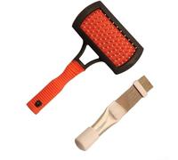 Kit de cepillo de limpieza HVAC con peine de aleta de metal para alisado de bobina de evaporador de aire acondicionado, herramienta de doble cara para mantenimiento del hogar, mango rojo, 17 x 10 cm