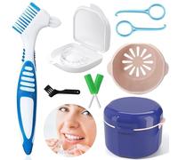 Kit de cepillo dental, caja de baño de reparación de contenedores dentales, Caja dental con espejo, herramienta de desmontaje del corrector con corrector 2x para 2 soportes masticables o limpieza