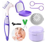 Kit de cepillo dental, caja de baño de reparación de contenedores dentales, Caja dental con espejo, herramienta de desmontaje del corrector con corrector 2x para 2 soportes masticables o limpieza