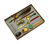Kit de cera de pluma de inmersión de escritura retro, exquisito juego de pluma desmontable reemplazable para principiantes, juego de pluma y colgante y sello de cera, dorado para hombres, mujeres y