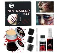 Kit de Cera para Cicatrices, Halloween Make Up SFX Maquillaje Set,Halloween Kit de Sangre Falsa,Maquillaje Professionale de Sangre Artificial Realista para Festivales y Fiestas de Halloween