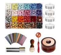 Kit de cera para esconder Prles de sello de cera,Sello de cera de cera,Calentador de cera para ocultar,Cucharas,Velas de calentamiento plano,Sobres,Bolígrafos de metal para decoraciones y bricolaje