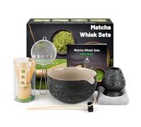 Kit de Ceremonia Japonesa del Matcha de 7 piezas, Batidora de Matcha de Bambú, Cuenco de Matcha, Cuchara, Colador, Portacucharas, Soporte para la Batidora, Juego Completo de Matcha