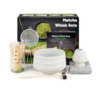 Kit de Ceremonia Japonesa del Matcha de 7 piezas, Batidora de Matcha de Bambú, Cuenco de Matcha, Cuchara, Colador, Portacucharas, Soporte para la Batidora, Juego Completo de Matcha, Blanco