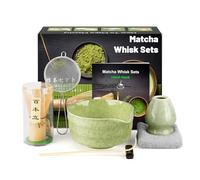 Kit de Ceremonia Japonesa del Matcha de 7 piezas, Batidora de Matcha de Bambú, Cuenco de Matcha, Cuchara, Colador, Portacucharas, Soporte para la Batidora, Juego Completo de Matcha, Verde jaspeado