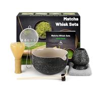 Kit de Ceremonia Japonesa del Matcha de 7 piezas, Batidora de Matcha de Resina Amarilla, Cuenco de Matcha, Cuchara, Colador, Portacucharas, Soporte para la Batidora, Juego Completo de Matcha