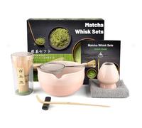 Kit de Ceremonia Japonesa Matcha 7 Piezas - Batidor de Bambú Natural, Cuenco, Cuchara, Colador, Paño de Cocina, Soporte para Batidor