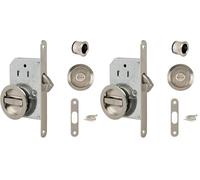 Kit de cerradura Yale para puerta corredera - Cerradura de cierre y manijas de taza redondas empotrables - Ø interior de las manijas 48 mm - Acero con acabado niquelado cepillado, Incluye tirador