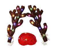 Kit de coche de reno, kit de madera de reno para coche de Navidad | Kit de madera iluminada,Madera y nariz de alce de vacaciones, decoración de camiones minivan