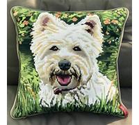 Kit De Cojín Con Gancho De Pestillo Kits De Costura De Fundas De Almohada Con Cachorro De Perro Westie Blanco Y Verde Hierba 43X43 Cm Kits De Hilo De Ganchillo Para Bricolaje Kits De Punto D