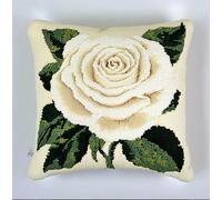 Kit De Cojín Con Gancho De Pestillo Kits De Costura De Fundas De Almohada Con Rosa Blanca 43X43 Cm Kits De Hilo De Ganchillo Para Bricolaje Kits De Punto De Cruz Kits De Bordado Latch Hook K