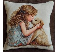 Kit de cojín de punto de cruz estampado Chica de pelo largo funda de cojín de punto de cruz de 11CT, que es más fácil de bordar, funda de cojín hecha a mano para decoración del hogar, 45x45 cm