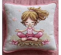 Kit de cojín de punto de cruz estampado Chicas que practican yoga funda de cojín de punto de cruz de 11CT, que es más fácil de bordar, funda de cojín hecha a mano para decoración del hogar, 45x45 cm