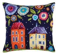 Kit de cojín de punto de cruz estampado Cielo estrellado y cabaña funda de cojín de punto de cruz de 11CT, que es más fácil de bordar, funda de cojín hecha a mano para decoración del hogar, 45x45 cm