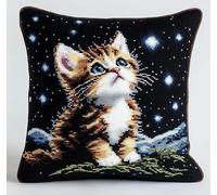 Kit de cojín de punto de cruz estampado Gatito de vista nocturna funda de cojín de punto de cruz de 11CT, que es más fácil de bordar, funda de cojín hecha a mano para decoración del hogar, 45x45 cm