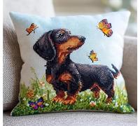 Kit de cojín de punto de cruz estampado Patrón de perro salchicha funda de cojín de punto de cruz de 11CT, que es más fácil de bordar, funda de cojín hecha a mano para decoración del hogar, 45x45 cm
