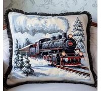 Kit de cojín de punto de cruz estampado Patrón de tren retro funda de cojín de punto de cruz de 11CT, que es más fácil de bordar, funda de cojín hecha a mano para decoración del hogar, 45x45 cm