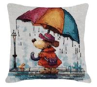 Kit de cojín de punto de cruz estampado Un cachorro bajo la lluvia funda de cojín de punto de cruz de 11CT, que es más fácil de bordar, funda de cojín hecha a mano para decoración del hogar, 45x45 c