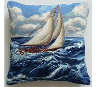Kit de cojín de punto de cruz estampado veleros en el mar funda de cojín de punto de cruz de 11CT, que es más fácil de bordar, funda de cojín hecha a mano para decoración del hogar, 45x45 cm