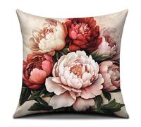 Kit De Cojín De Punto De Cruz,Hermosas Flores De Peonía Parte Trasera De Cojín Incluida, Lienzo Preimpreso, Diy Hilo Y Aguja Incluidos Kit Cojines Sofa,Punto De Cruz Completo 45 X 45 Cm Anim