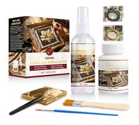 Kit de Cola para Dorado con Hoja de Oro, 50ml Adhesivo y Barniz a Base de Agua, 2 Pincel, 100 Hojas de Oro, Gold Leaf Adhesive para Decoración de Muebles y Artesanías, Manualidades y Pinturas
