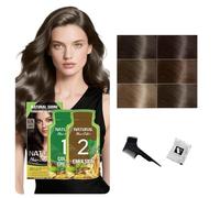 Kit de color de cabello permanente a base de hierbas naturales, tinte botánico de triple aceite para cobertura de canas, brillo duradero, color de cabello semipermanente para mujeres (Coffee)