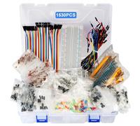 Kit de componentes electrónicos de 1530 piezas - Juego de iniciación de laboratorio de electrónica 830-Tie Breadboard, resistencias de película metálica, condensadores cerámicos y electrolíticos, LED