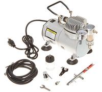 Kit de compresor de aerógrafo sin aceite de 1/5 HP 58 PSI con aerógrafo, manguera y estuche de almacenamiento cromado