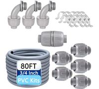 Kit de conductos herméticos de PVC NPT de 80 pies y 0.75 pulgadas, conector | Resistente al aceite UV, para panel eléctrico, motor, HVAC, solar, granero, congelación húmeda y seca